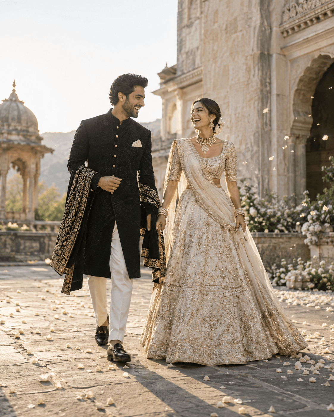 Couple walking at an outdoor celebration